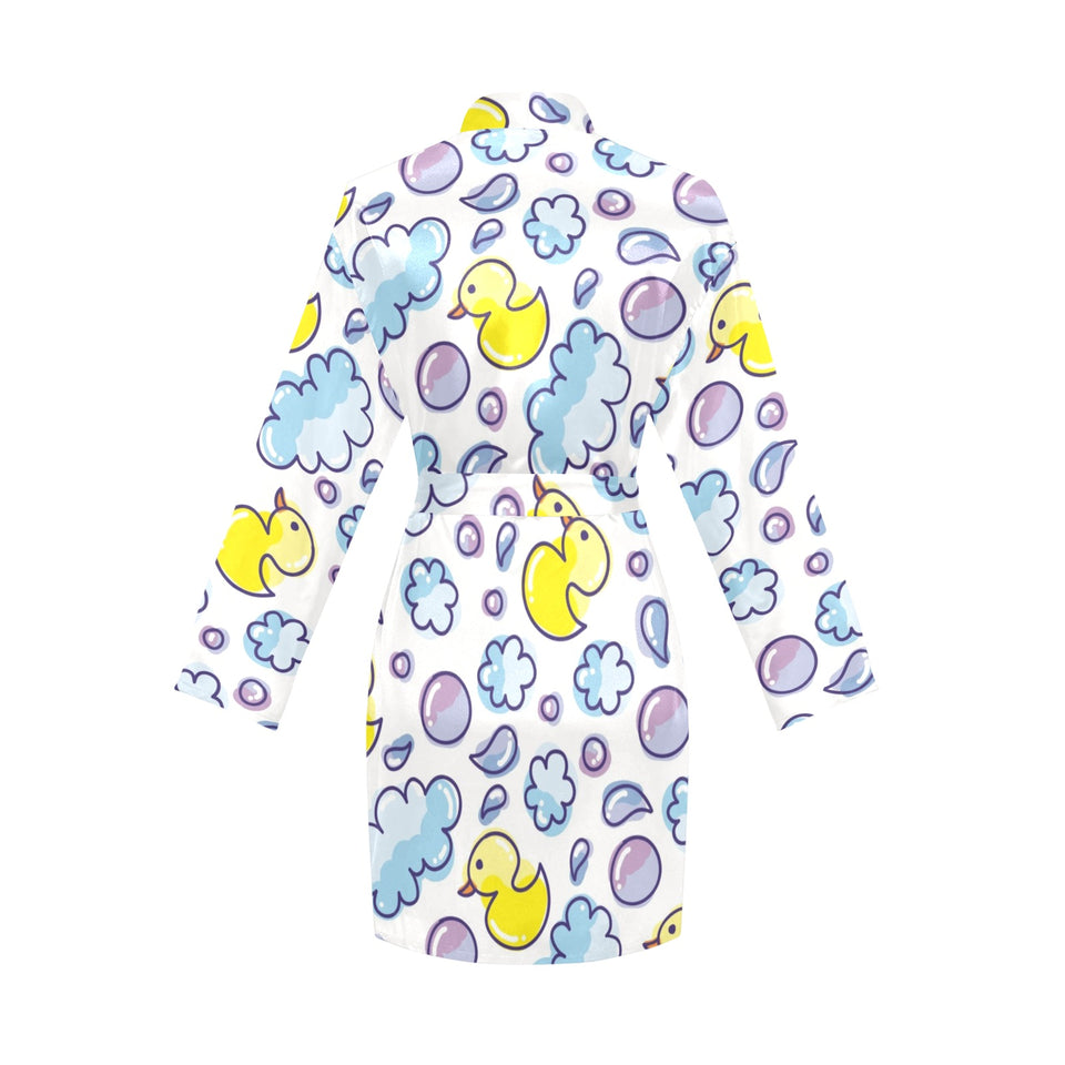 Duck Pattern Print Design 01 Women's Long Sleeve Belted Night Robe