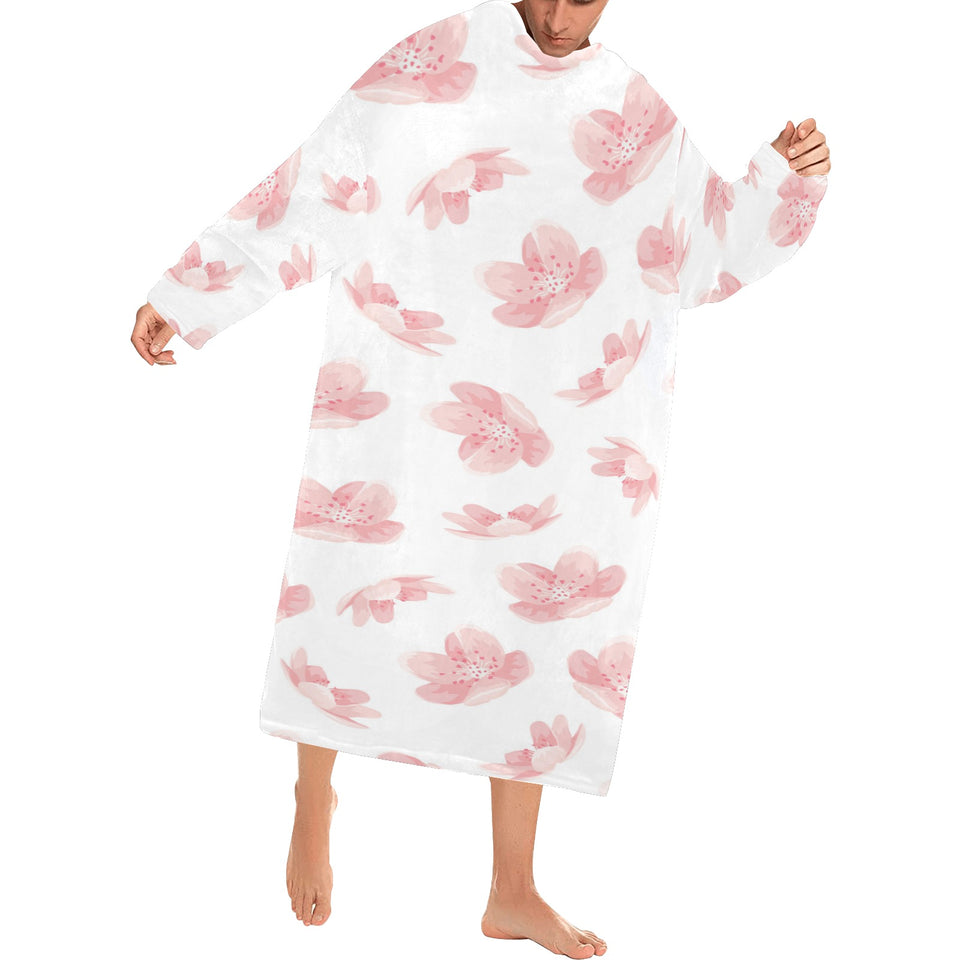 Pink sakura cherry blossom pattern Blanket Robe with Sleeves
