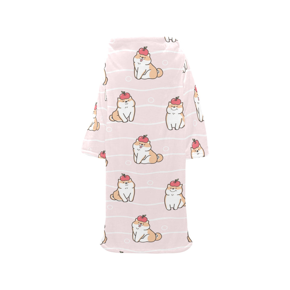 Cute Shiba Inu Dog Apple pattern Blanket Robe with Sleeves