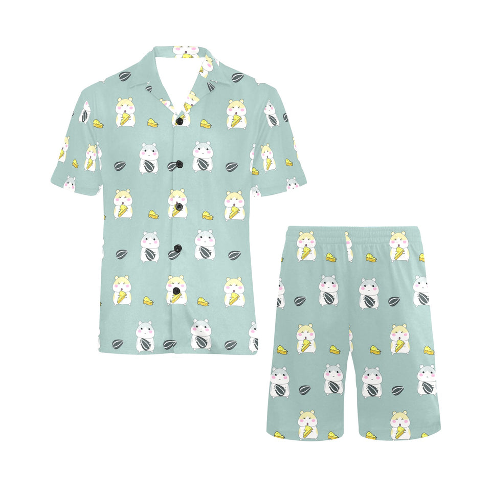 Cute hamster cheese pattern Men's V-Neck Short Pajama Set