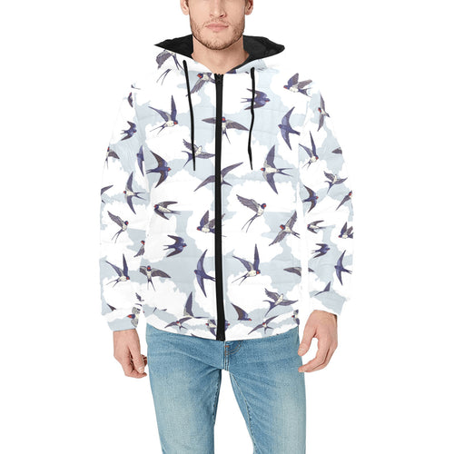 Swallow Pattern Print Design 05 Men's Padded Hooded Jacket