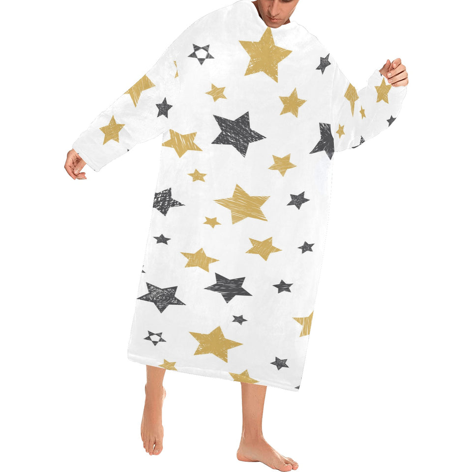 hand drawn gold black star pattern Blanket Robe with Sleeves