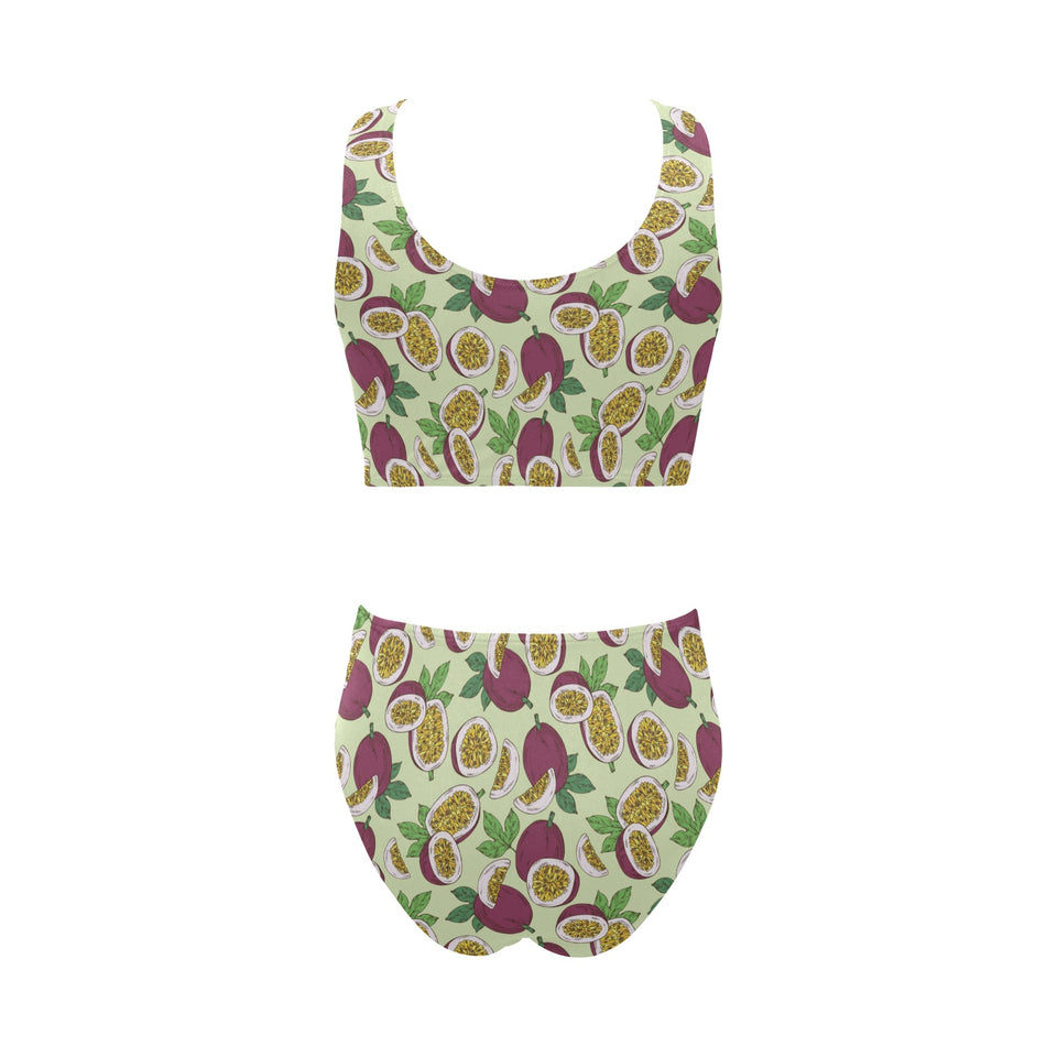 Paassion fruit pattern Chest Bowknot High Waisted Bikini Swimsuit