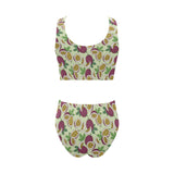 Paassion fruit pattern Chest Bowknot High Waisted Bikini Swimsuit