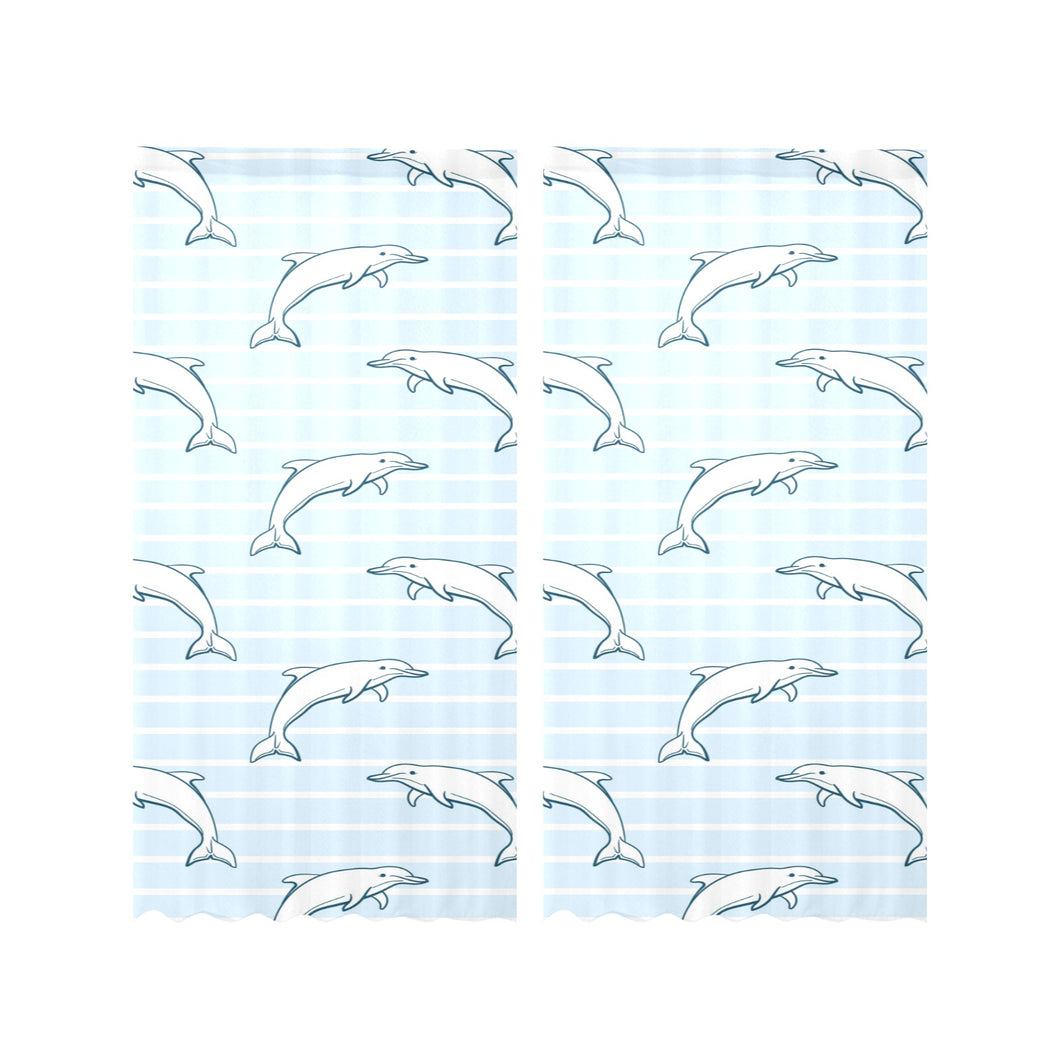 Dolphin blue striped background Gauze Curtain