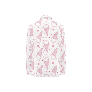 Hand drawn ice cream pattern Women's Long Sleeve Polo Shirt