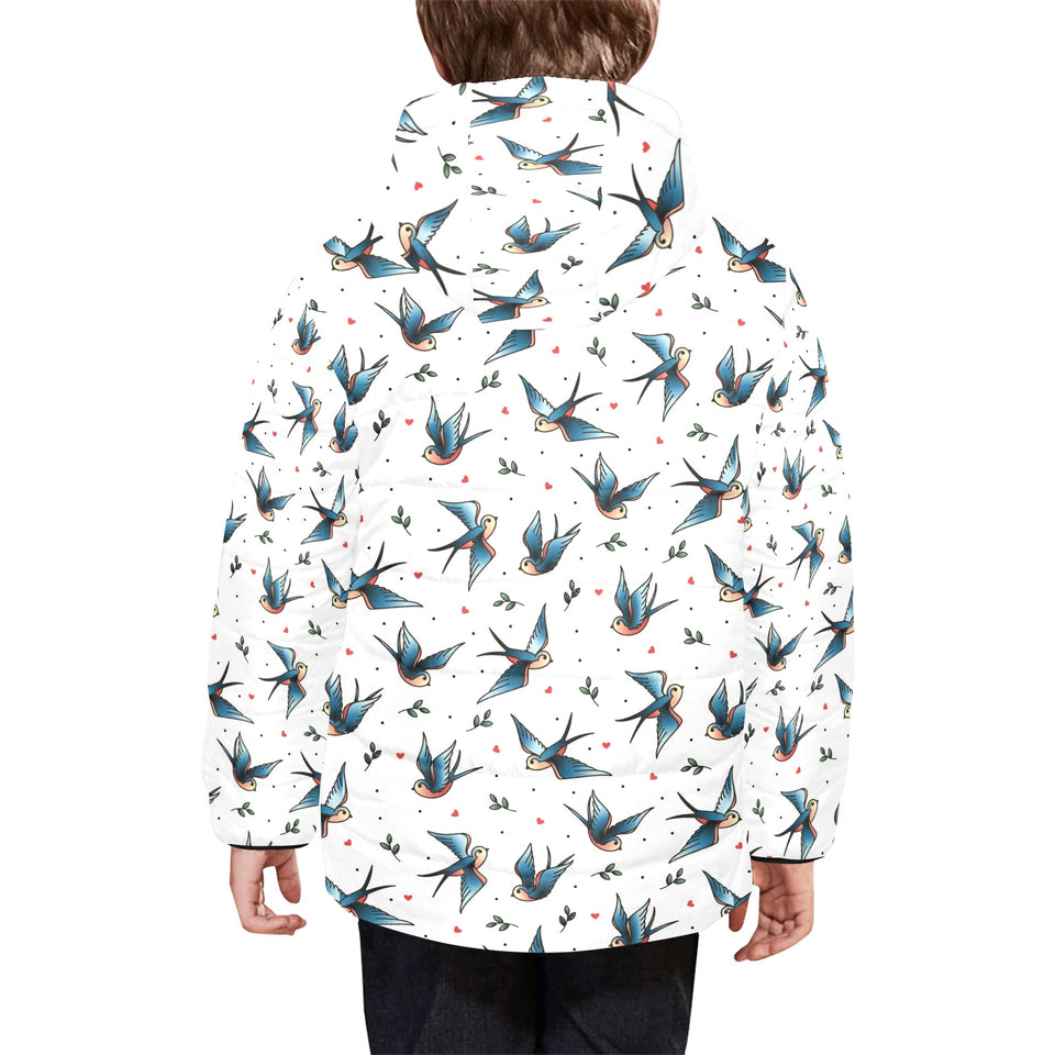 Swallow Pattern Print Design 04 Kids' Boys' Girls' Padded Hooded Jacket