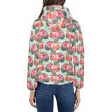 Beautiful flamingo tropical palm leaves hibiscus p Women's Padded Hooded Jacket