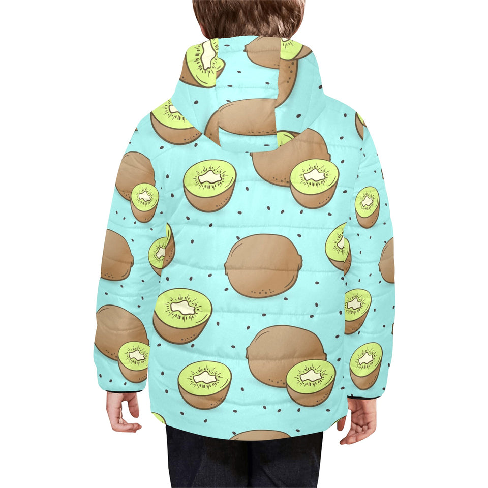 Kiwi blue background Kids' Boys' Girls' Padded Hooded Jacket