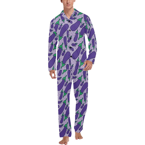 Eggplant Pattern Print Design 03 Men's Long Pajama Set