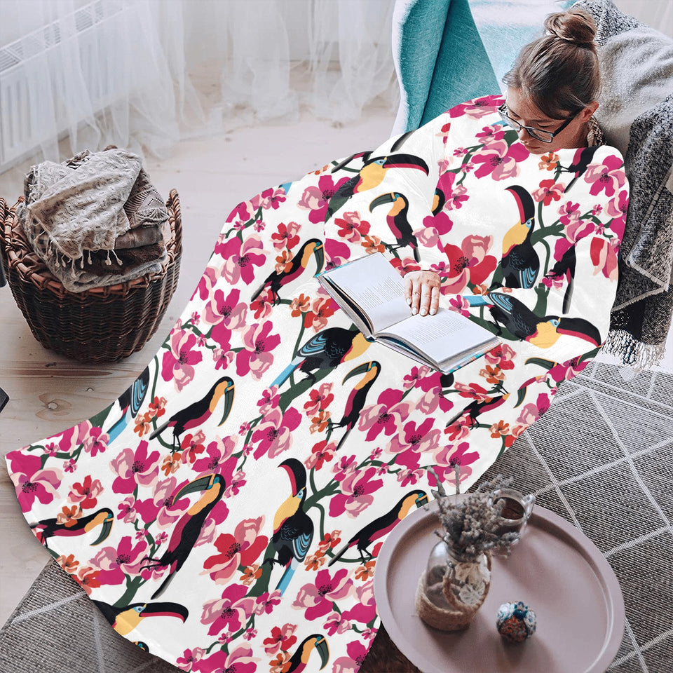 Toucan flower design pattern Blanket Robe with Sleeves