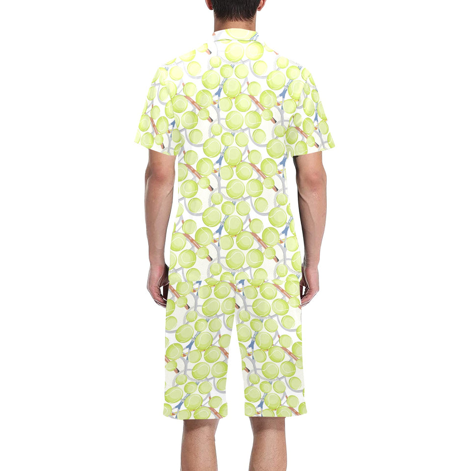 Tennis Pattern Print Design 01 Men's V-Neck Short Pajama Set