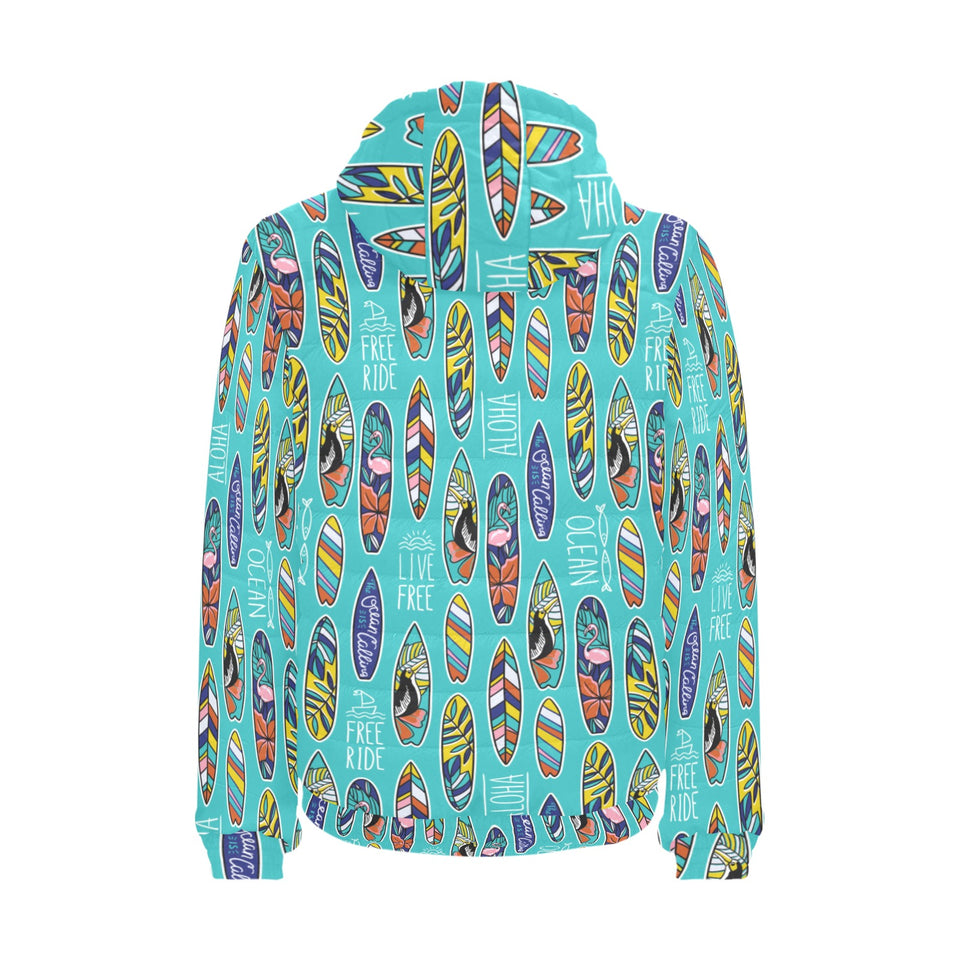 Surfboard Pattern Print Design 05 Men's Padded Hooded Jacket