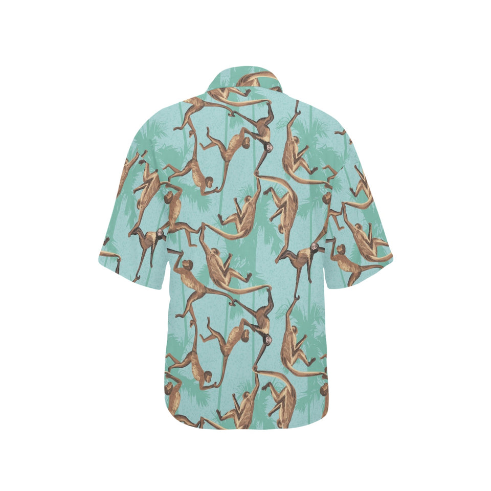 Monkey Palm tree background Women's All Over Print Hawaiian Shirt