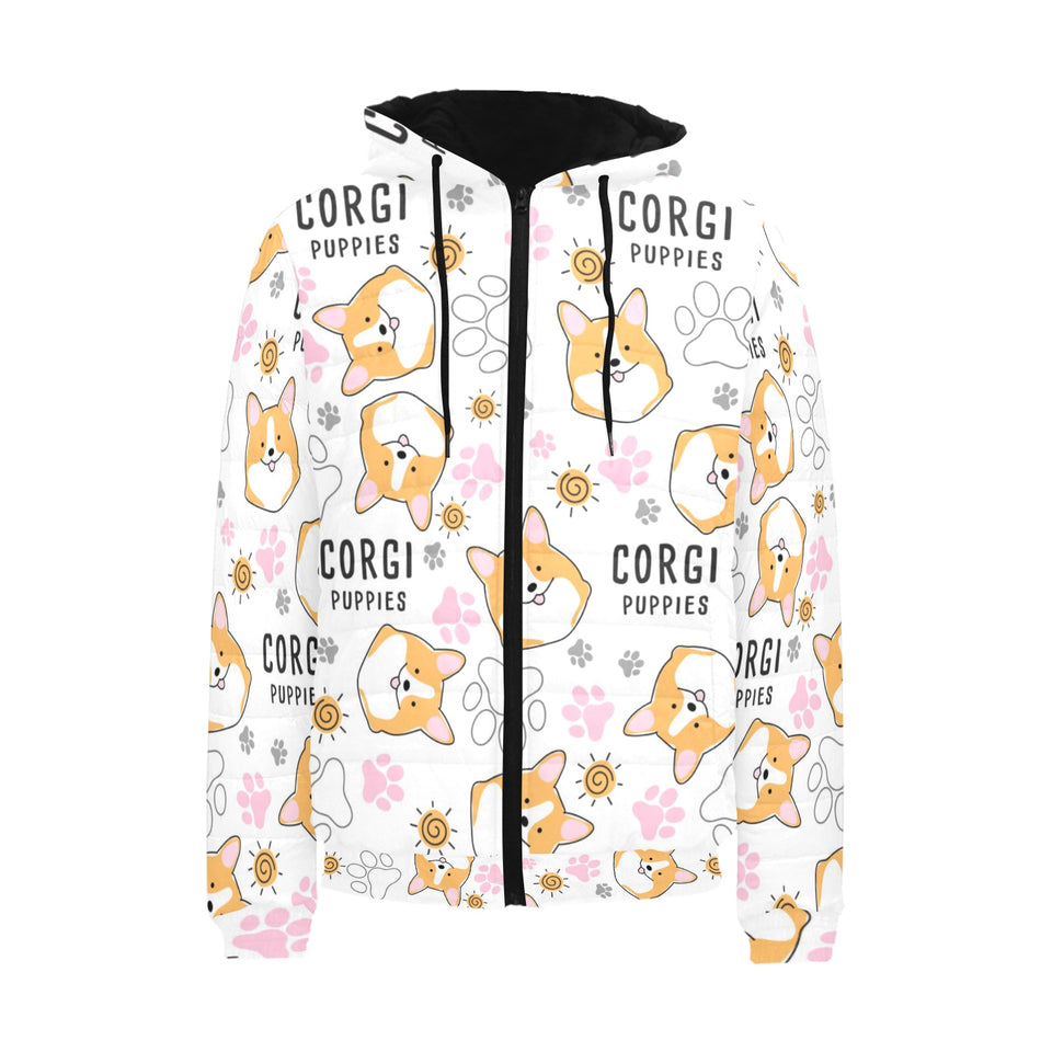 Corgi Dog Pattern Men's Padded Hooded Jacket