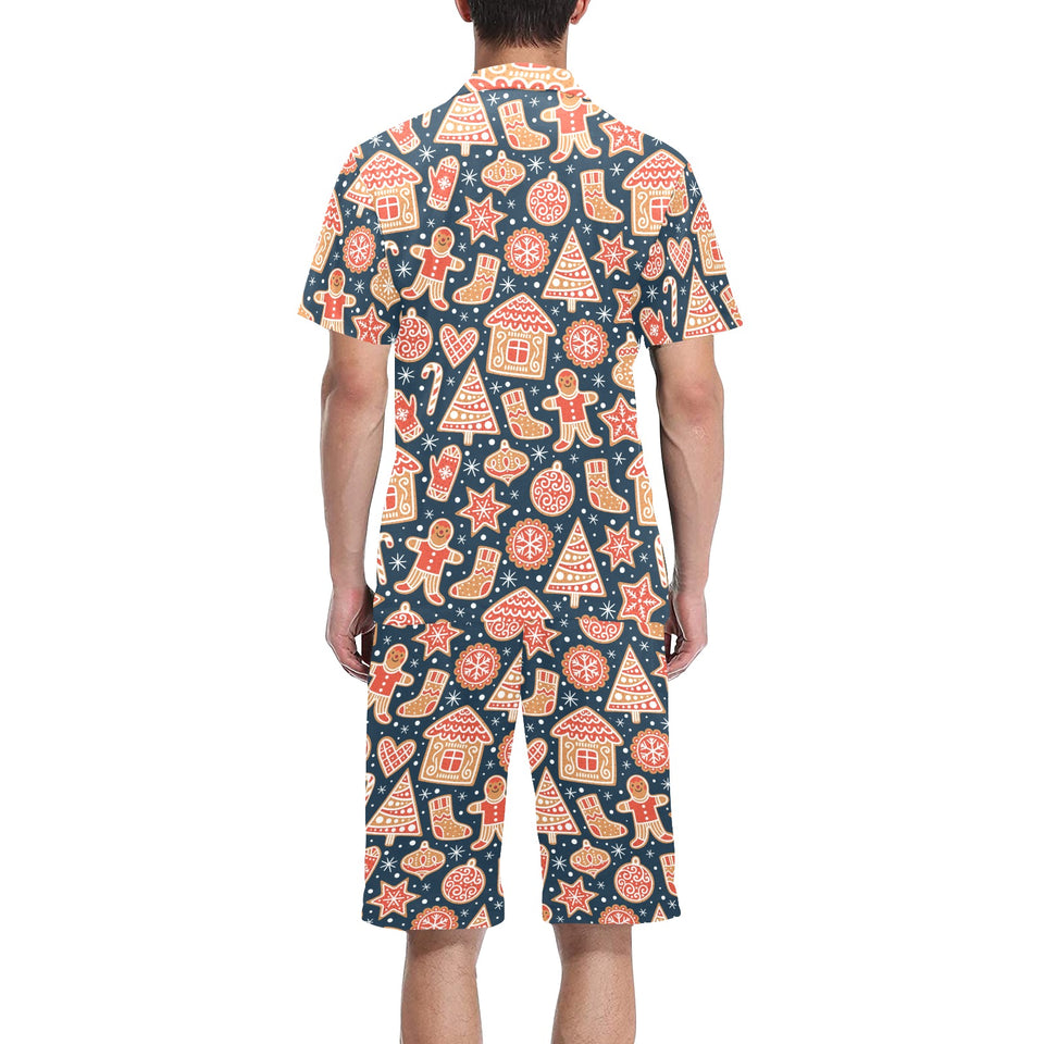 Christmas gingerbread cookie pattern Men's V-Neck Short Pajama Set
