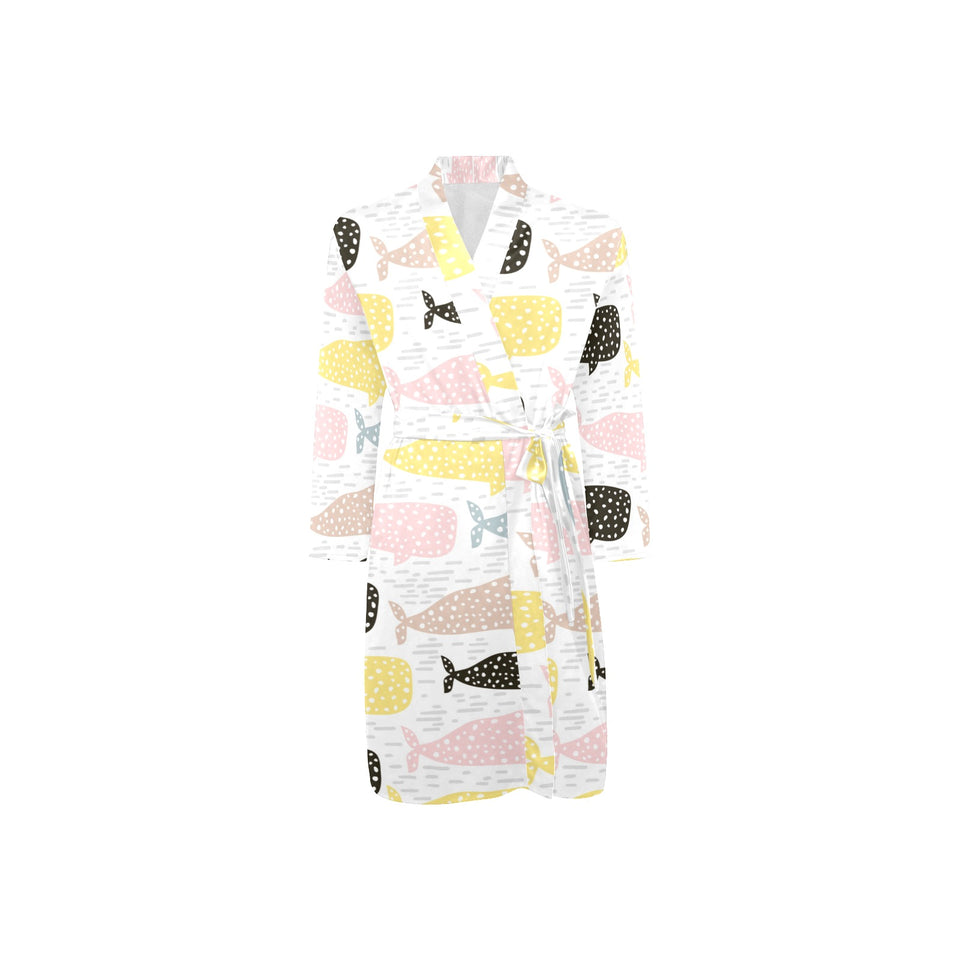 Whale dot pattern Men's Long Sleeve Belted Night Robe