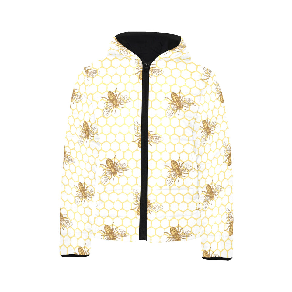 Bee honeycomb seamless design pattern Kids' Boys' Girls' Padded Hooded Jacket