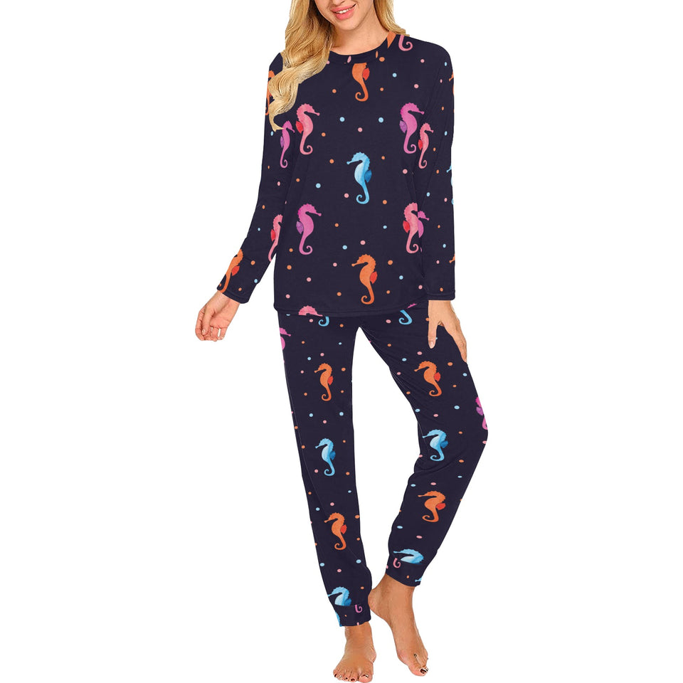 Watercolor colorful seahorse pattern Women's All Over Print Pajama Set
