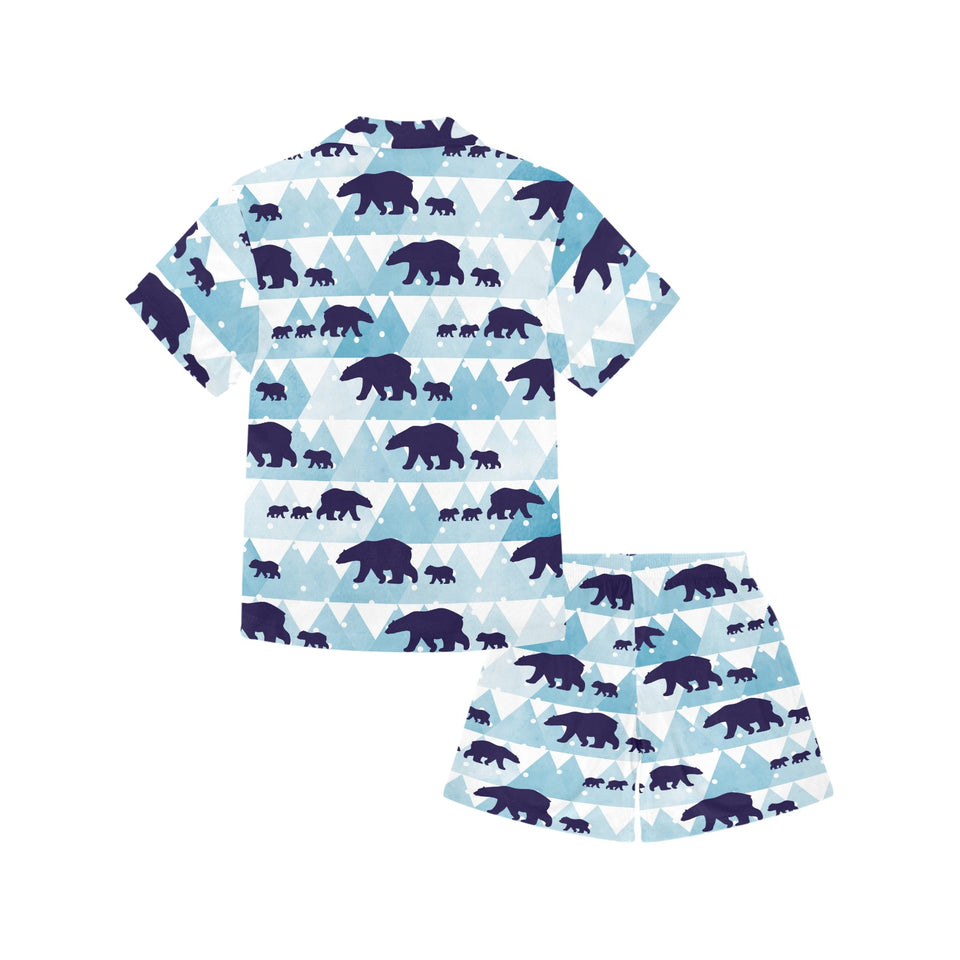 polar bear winter snow pattern Kids' Boys' Girls' V-Neck Short Pajama Set
