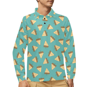 Sandwich Pattern Print Design 03 Men's Long Sleeve Polo Shirt