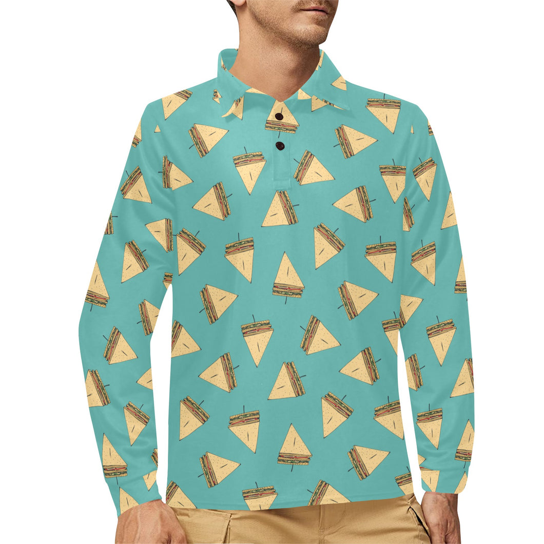 Sandwich Pattern Print Design 03 Men's Long Sleeve Polo Shirt