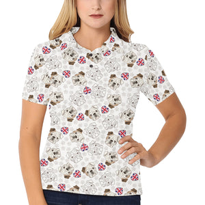 English Bulldog Pattern Print Design 01 Women's All Over Print Polo Shirt