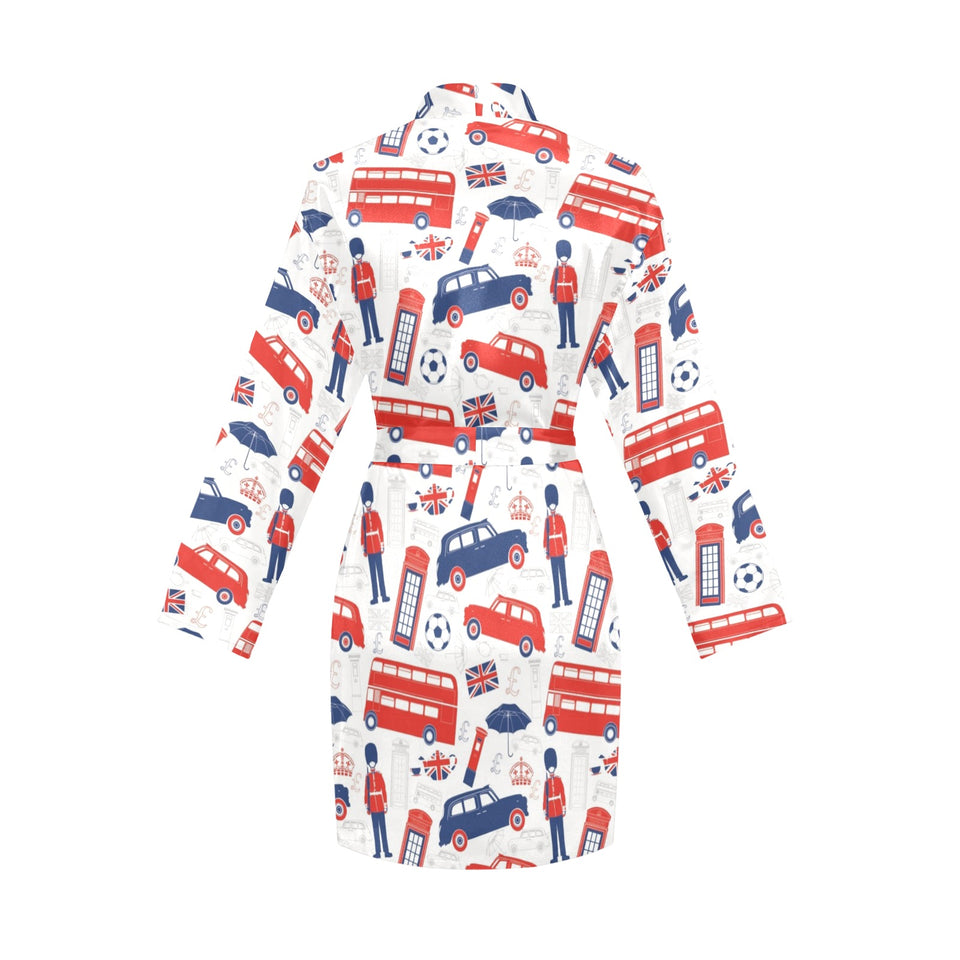 British Pattern Print Design 03 Women's Long Sleeve Belted Night Robe