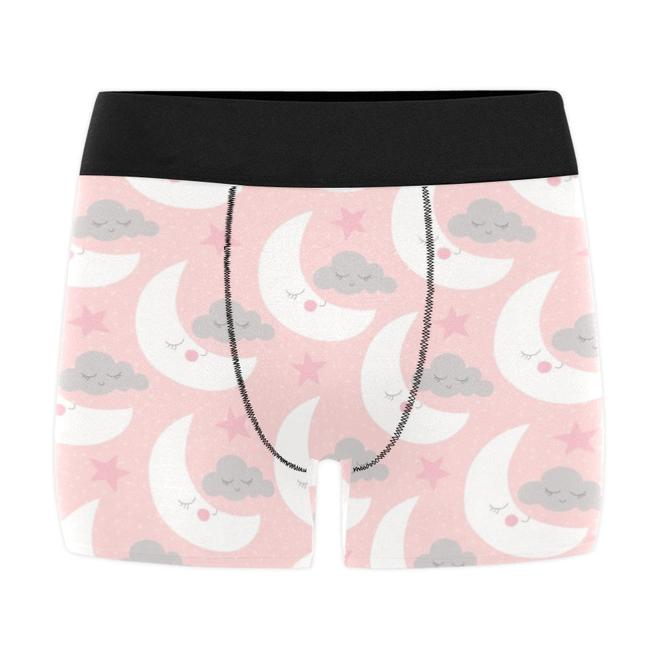 Cute moon cloud star pattern pink dot background Men's All Over Print Boxer Briefs Men's Underwear