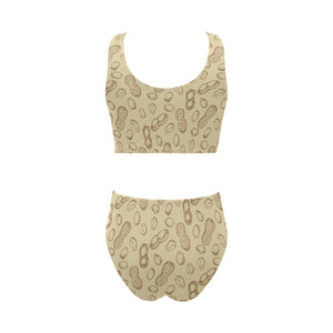hand drawn peanuts pattern Chest Bowknot High Waisted Bikini Swimsuit