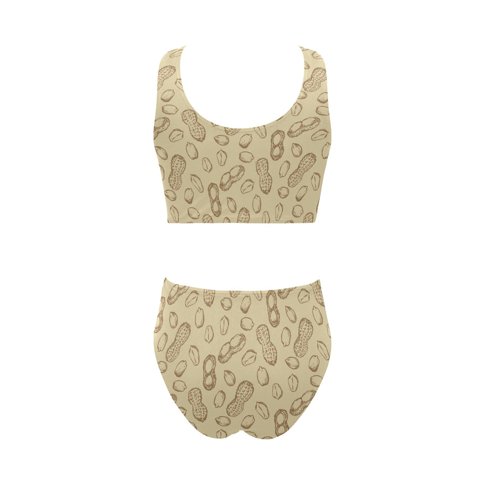 hand drawn peanuts pattern Chest Bowknot High Waisted Bikini Swimsuit