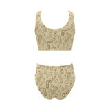 hand drawn peanuts pattern Chest Bowknot High Waisted Bikini Swimsuit