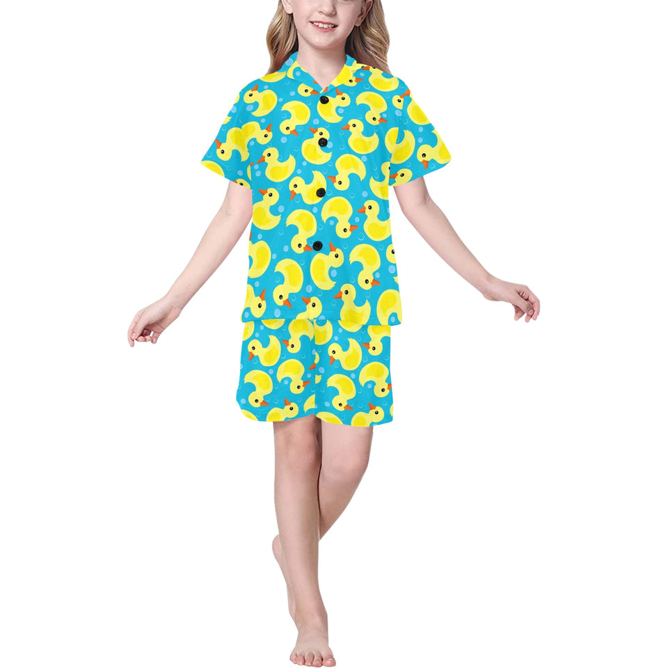 Duck Pattern Print Design 04 Kids' Boys' Girls' V-Neck Short Pajama Set