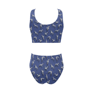 Seagull Pattern Print Design 03 Chest Bowknot High Waisted Bikini Swimsuit