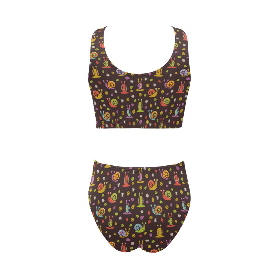 Snail Pattern Print Design 02 Chest Bowknot High Waisted Bikini Swimsuit