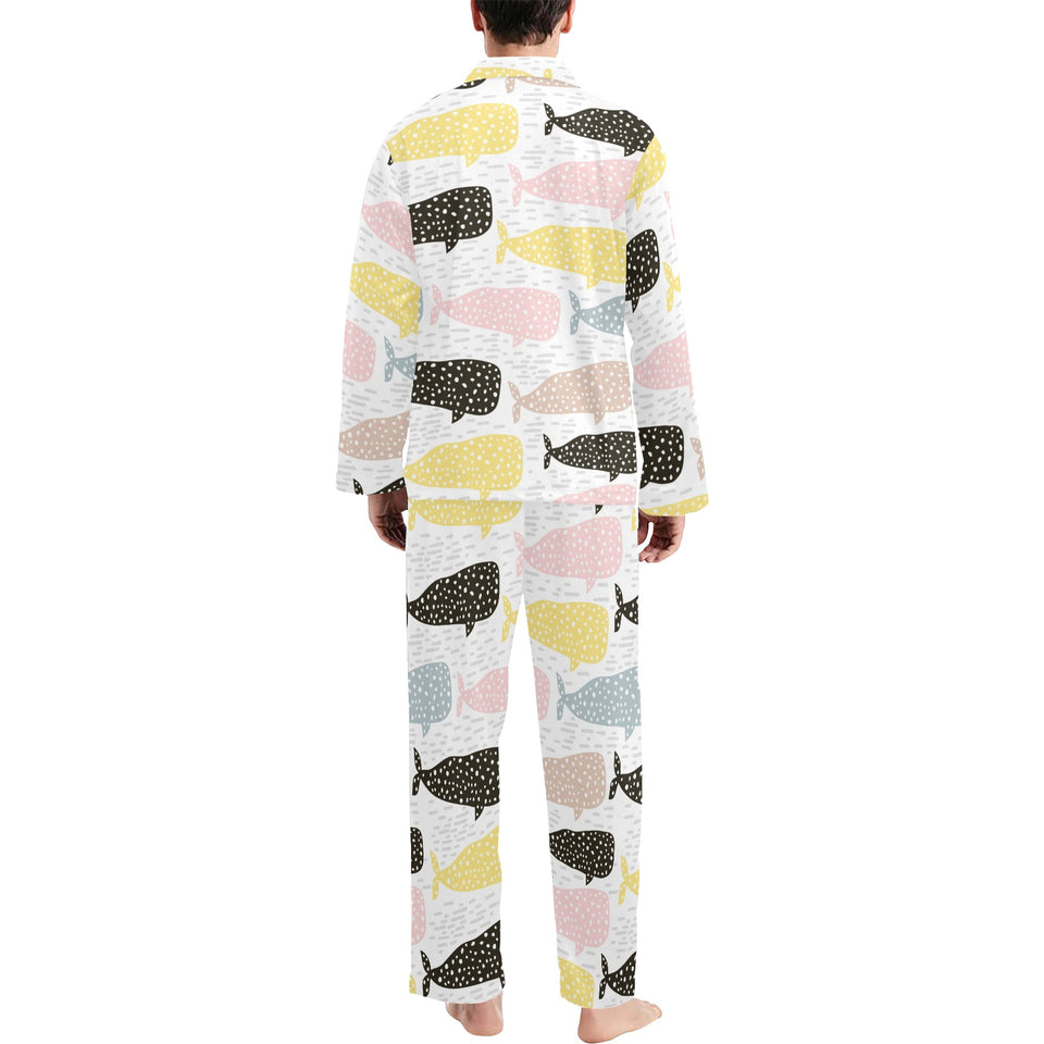 Whale dot pattern Men's Long Pajama Set