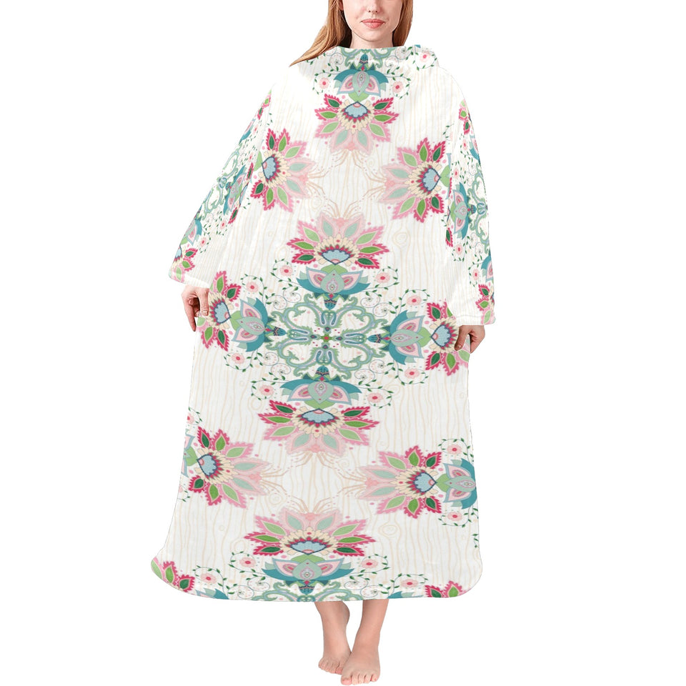 Square floral indian flower pattern Blanket Robe with Sleeves