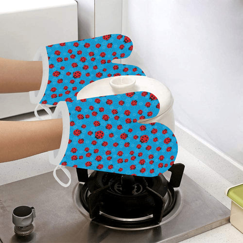 Ladybug Pattern Print Design 02 Heat Resistant Oven Mitts