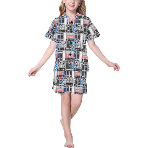 Skate Board Pattern Print Design 04 Kids' Boys' Girls' V-Neck Short Pajama Set