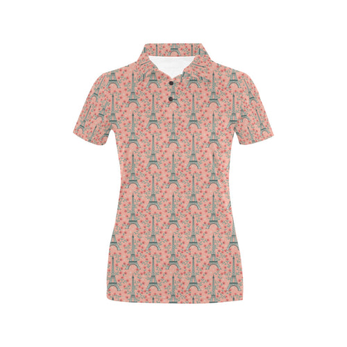 Eiffel Tower Flower Pattern Design 03 Women's All Over Print Polo Shirt