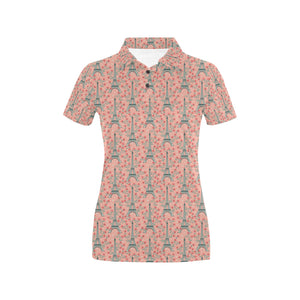 Eiffel Tower Flower Pattern Design 03 Women's All Over Print Polo Shirt