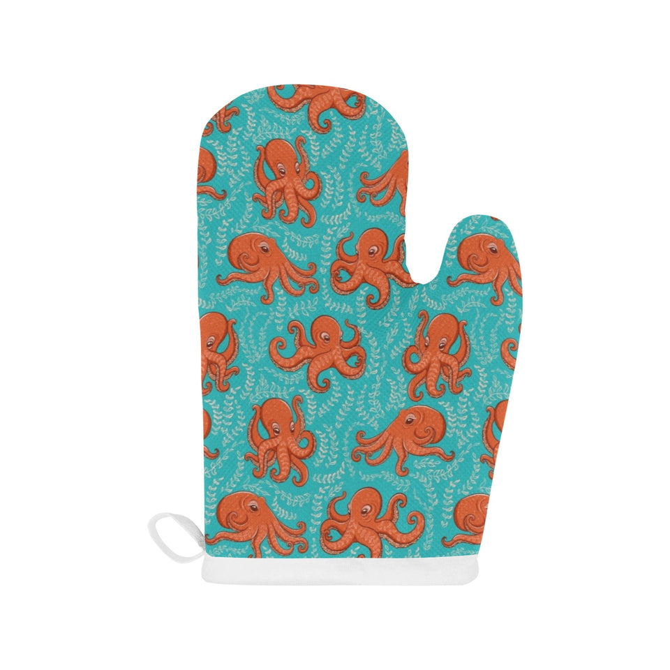 Octopus turquoise background Heat Resistant Oven Mitts