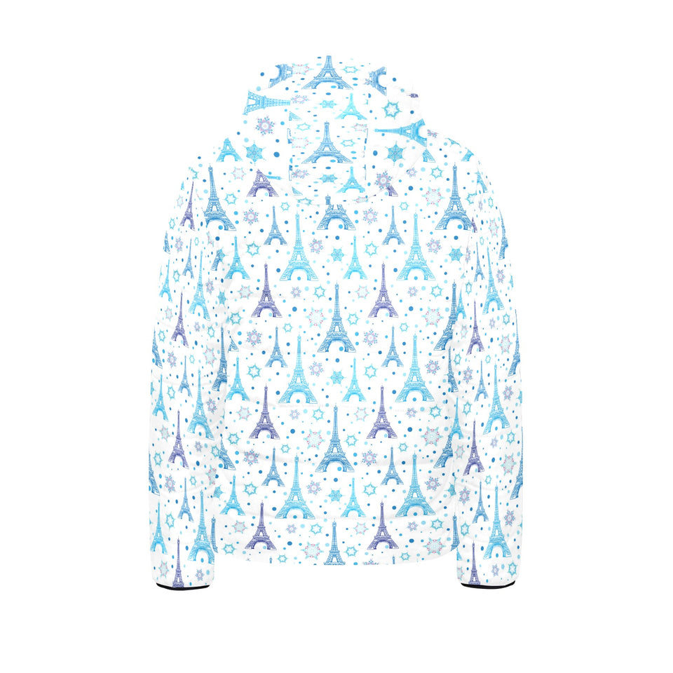 Blue Eiffel Tower Theme Pattern Print Design 01 Kids' Boys' Girls' Padded Hooded Jacket