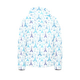 Blue Eiffel Tower Theme Pattern Print Design 01 Kids' Boys' Girls' Padded Hooded Jacket