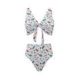 Candy design pattern Chest Bowknot High Waisted Bikini Swimsuit