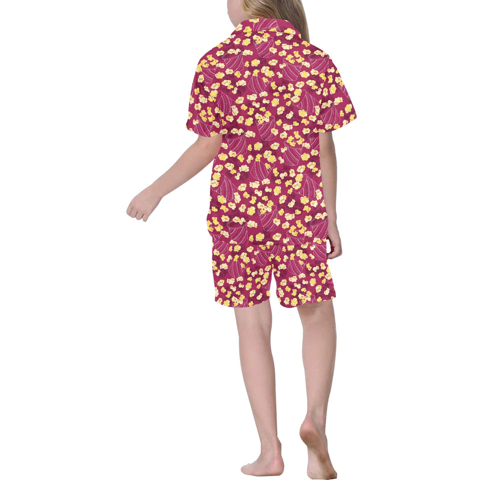 Popcorn Pattern Print Design 02 Kids' Boys' Girls' V-Neck Short Pajama Set