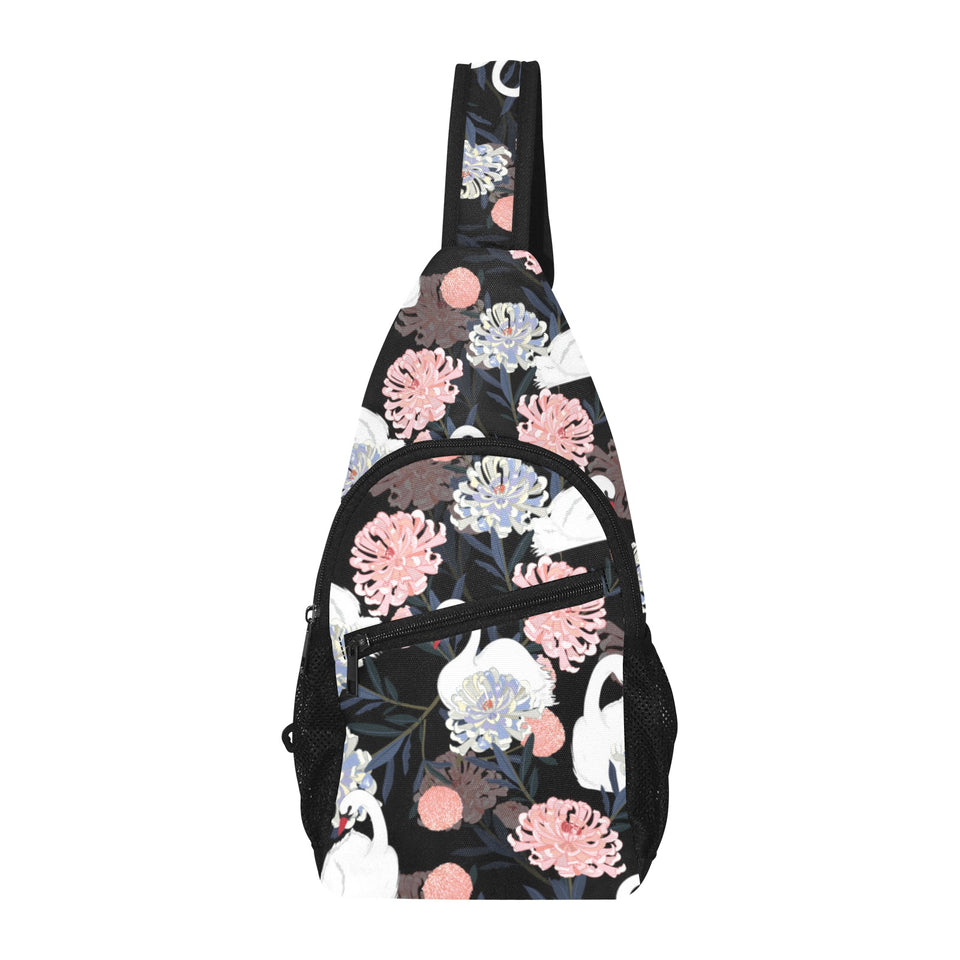 white swan blooming flower pattern All Over Print Chest Bag