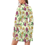 Paassion fruit pattern Women's Long Sleeve Belted Night Robe