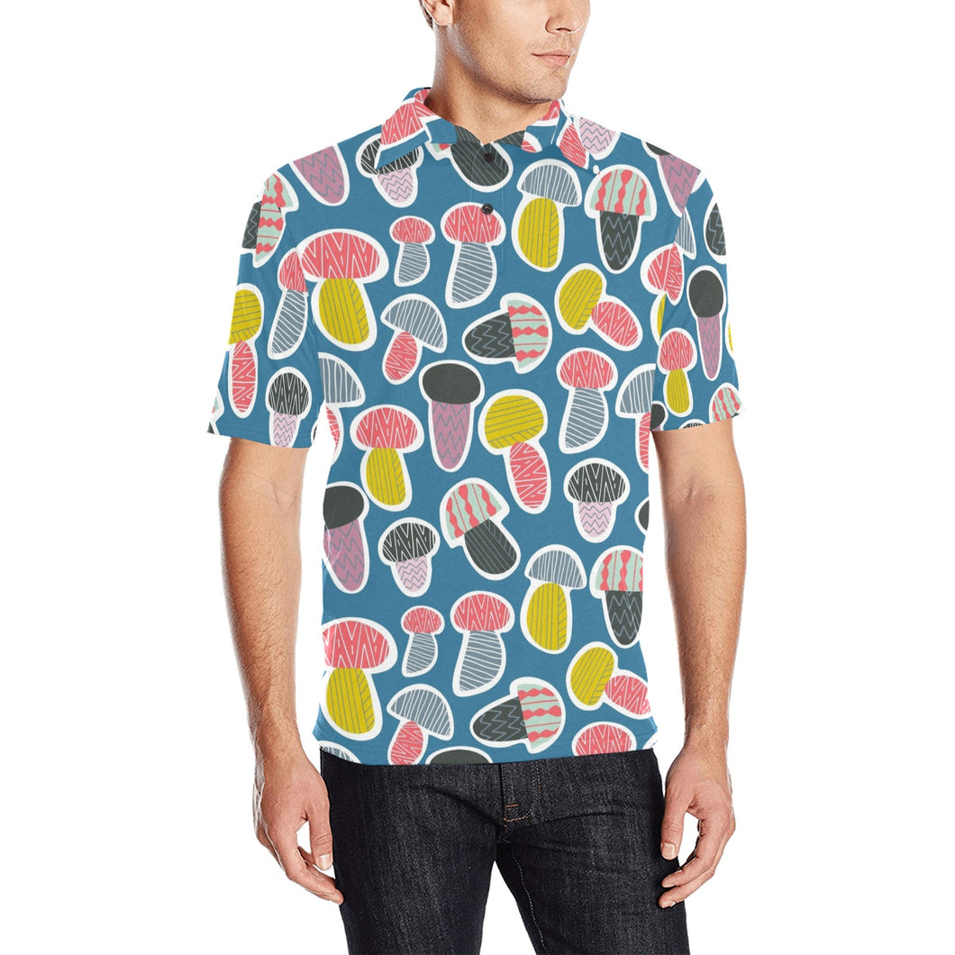 Colorful mushroom design pattern Men's All Over Print Polo Shirt