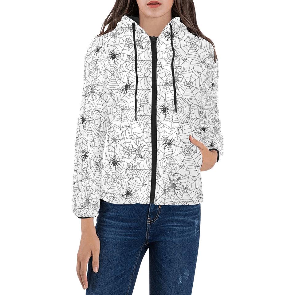 Spider web cobweb pattern Women's Padded Hooded Jacket